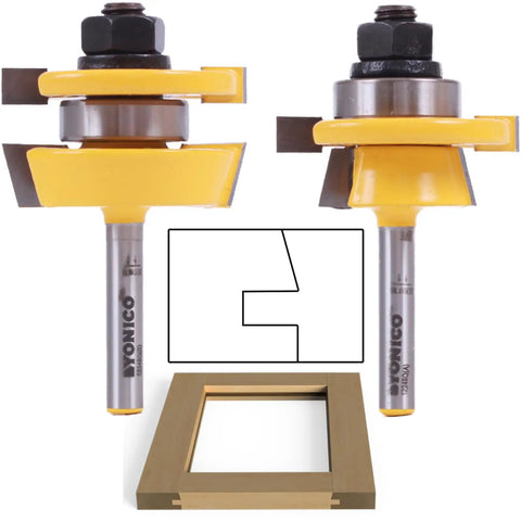 Pro Grade Cabinet Door Rail and Stile Router Bit Set for Shaker Frames, 1/4 in Shank, Tungsten Carbide Blades, Wooden Box