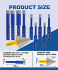 Diamond Hole Saw Kit With Diamond Core Drill Bits For Porcelain Ceramic Granite Marble And Other Hard Materials Includes Five 6Mm Bits 8Mm 10Mm 12Mm 14Mm And 35Mm Hex Chamfer Bit Hex Shank For Secure Grip shown with product dimensions.