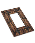 Decorative Outlet Covers 1 Gang Rocker Wall Plate with Vintage Brown Wood Barn Door Look and Antique Bronze Hardware