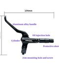 RUJOI MTB hydraulic brake lever and caliper, side view; black aluminum lever with cylinder, oil injection hole, 22mm mount hole