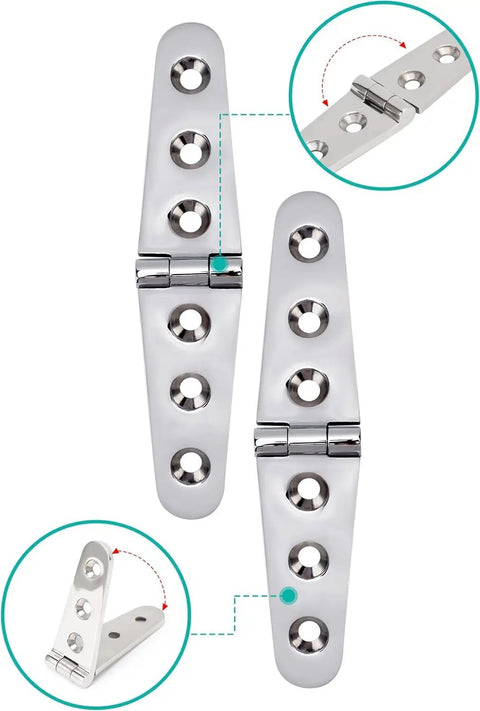 Tough As Nails Heavy Duty Strap Hinges, 1 Pair Real Deal Stainless Steel Marine Grade Hardware, Three Mounting Holes mirror polish