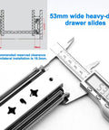 53mm wide heavy-duty drawer slides with caliper measurement showing 53.1mm