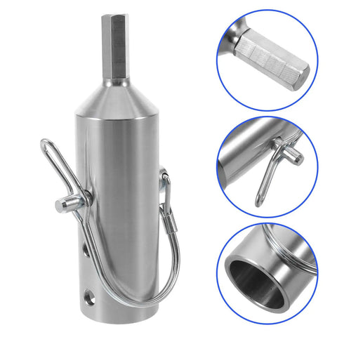 Badass Pro Utility Heavy Duty Steel RV Trailer Jack Drill Drive Shaft Adapter showing steel design and attachment features.