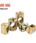 M6 And M8 Barrel Nuts For Furniture Assembly, Cross Dowel With Horizontal Slot, Hammer Embedded Nut, 10 Pieces