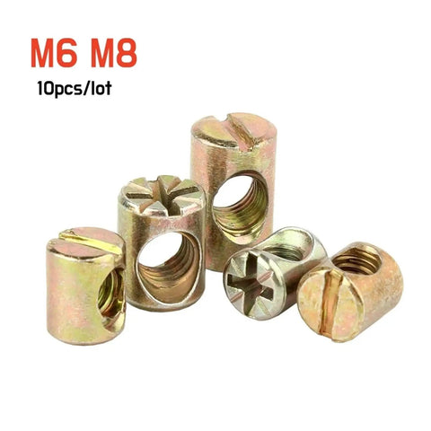 10 Pack M6 And M8 Barrel Nuts Cross Dowel Fasteners For Furniture Assembly Heavy Duty Fit For Beds Cribs Chairs Tables And Wood Frames