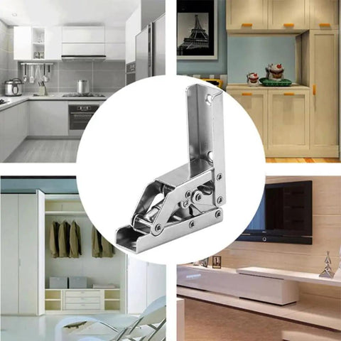 90 Degree Folding Door And Shelf Hinge With Hidden Bracket For Tables And Cabinets, Rust Resistant Steel, 2 Pack