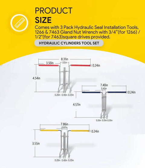 Three Pack Hydraulic Seal Installation Tools And Adjustable Gland Nut Wrenches Plus Small Universal Gland Wrench For Hydraulic Cylinders Piston Repair Seal Kit For Farm And Construction Workhorse Gear