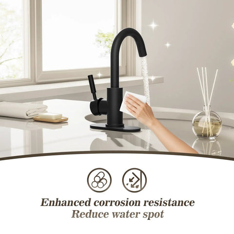 Single Hole Matte Black High Arc Stainless Steel Faucet For Kitchen Sink Bar Sink And Bathroom Sink With 4 Inch Deck Plate And Supply Hoses No Fuss Install 360 Degree Swivel Durable Finish showcasing water resistance