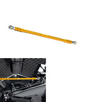 Gold CNC Aluminum Clutch Shift Linkage Rod For Harley Davidson FL Softail And Touring Models Adjustable Bolts 6061 T6 Anodized Finish Fits 86 And Up Ready To Install mounted on Harley engine
