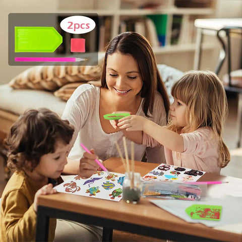 Family using Diamond Art Kits For Kids And Adults Beginners Easy To Do By Numbers Animal Theme Sticker Craft With Safe Non Toxic Resin Materials