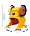 Depisuta Mini Bench Grinder 5500Rpm with dual wheels, sturdy yellow base, ideal for rust removal and blade maintenance.