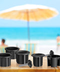 Patio Umbrella Base Ring Plug Set With Hole Bases In 1.25 In 1.5 In And 1.9 In on a table, includes M8 40 mm screws
