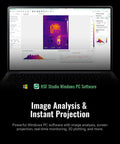F2W Thermal Imaging Camera With Live Super Resolution Converts 256x192 IR To 640x480 Clarity Crystal Clear Night Vision 6 Inch Display Portable Thermal Camera For Home Roofing Electrical Inspections shown with Windows PC software