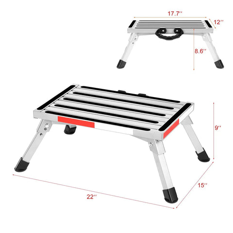 Beefy Heavy Duty Aluminum RV Steps Folding Platform Stool With Anti Slip Surface Reflective Strips Rubber Feet And Portable Handle