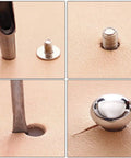 Top Shelf Chicago Screws And Leather Rivets For Badass Diy Projects 60 Piece Set 8Mm showcasing the installation process of round head fasteners.