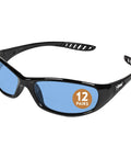 Hellraiser Safety Glasses With Light Blue Lenses And Black Frame, 12 Pairs Per Case, UV 99.9% Protection, black frame, polycarbonate lenses