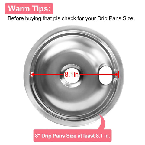 Two Pack MP21YA 8 Inch Electric Range Burner Elements Set For Kenmore Maytag Norge Whirlpool Replacement Top Surface Burners 2100W 230V Easy Swap Stainless Alloy compatibility guide showing 8.1 inch diameter for drip pans.