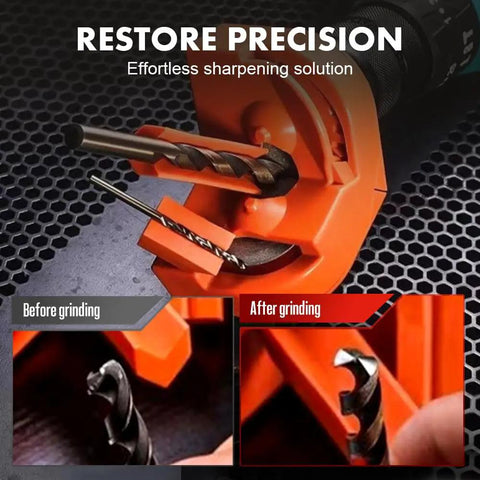 Total Beast Dual Wheel Drill Bit Sharpener Knocks Out Dull Edges On HSS Carbide And Masonry Bits Lightning Fast Portable Diamond Grind Rig Straight Up Made For Quick Garage Fixes, showing before and after sharpening drill bits.
