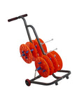 Multi Spool Cable Dispenser Cart On Wheels For Easy Wire Dispensing In Factories with four orange reels and metal frame