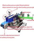 No Sweat Automatic Desktop Labeling Machine For Round Bottles High Speed Conveyor With Smart Touch Screen showing label sensor and adjustable components.