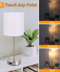 Set Of 2 Touch Control Table Lamps With USB Ports And AC Outlet, Modern Dimmable Nightstand Lamps displaying dimmable settings