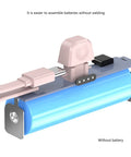 No Sweat Battery Charging Case For Rechargeable Cells Solderless DIY Power Bank Housing with blue casing and assembly connectors.