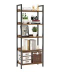 Five Tier Bookshelf With Sturdy Metal Frame, free standing open shelving unit for home office, bedroom and living room, loaded shelves