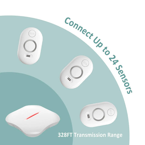 Smart WiFi Water Leak Detector For Home With Real Time App Alerts 2 4GHz Gateway And Six Sensors Keeps Your Phone In The Loop With Tuya App On iOS And Android, white sensors
