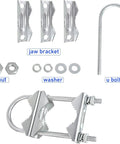 Heavy Duty Mast Clamp Kit For Dual Antenna Mounts With V Jaw Brackets And U Bolts, Two Pack Pole Mount Brackets For Outdoor Roof Or Mast Install, Zinc Plated Iron Construction With Rust Proof Finish Built To Last. Zinc-plated iron mast clamp kit with 3 jaw brackets, U-bolt, nuts, and washers