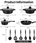 Travel Ready 13 Piece Nonstick Cookware Set with lightweight cast iron pots, pans with glass lids, and nylon utensils for outdoor use.