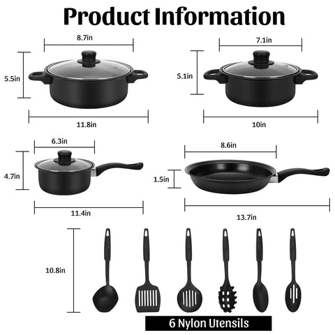 Travel Ready 13 Piece Nonstick Cookware Set with lightweight cast iron pots, pans with glass lids, and nylon utensils for outdoor use.