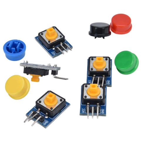 5 Piece Button Switch Module Large Push Button Board With Tactile Keys And Color Covers showing colorful buttons and modules layout.