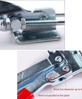 Heavy Duty Horizontal Clamp With Quick Release, 277kg Capacity, Pro Grade Clamping Tool For Woodworking, Carpentry And Welding, Steel And Rubber Construction, 85 Degree Opening, Smooth Lever Action, close-up steel clamp with threaded bolt