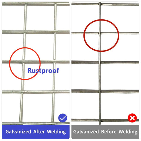 Comparison of heavy duty galvanized welded wire cloth roll 36 inch wide by 100 feet long one half inch mesh 19 gauge fencing.