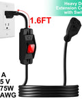 Heavy Duty Outdoor Waterproof Extension Cord With On Off Switch, 6 Foot SJTW Power Cable, 125V 250V Rated, UL Listed