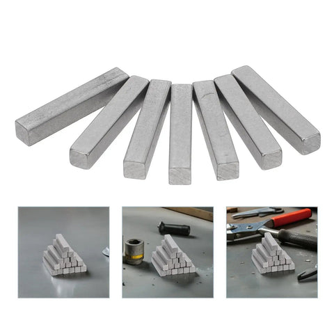 Twenty Piece Stainless Steel Parallel Keys Heavy Duty Key Stock For Machine Tools And Small Engines Rustproof Metal Fasteners High Strength Replacement Parts Fits Metric Imperial Sizes Gearheads Pro Upgrade For Your Shop High Quality Durability, stacked bars on bench