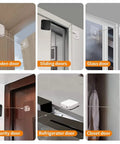 Punch Free 1000g Automatic Screen Door Closer with Double Steel Wire Rope installed on various door types, 2nd Generation.