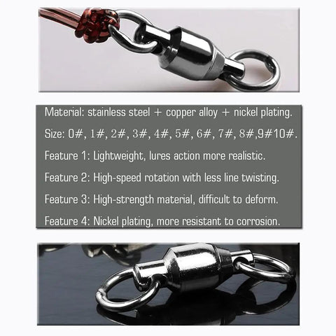 Saltwater Rolling Barrel Ball Bearing Swivels With Stainless Steel Construction High Strength Solid Welded Rings Black Nickel Finish 25 Pack 110 Lb Capacity For Serious Fishing, close-up