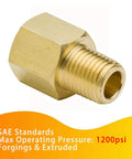 Brass 1/4 NPT female to 1/4 NPT male pipe adapter, high-pressure 1200 psi, pack of 2