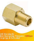 Brass Pipe Fitting Adapter 3/8 NPT Female To 1/4 NPT Male Reducing Fitting Heavy Duty High Pressure Up To 1200 Psi Pack Of 2 For Grease Fuels LP Gas Refrigeration Air Tools Hydraulic Systems