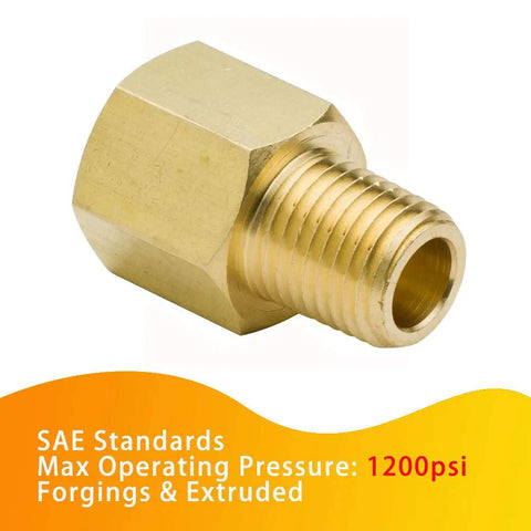 Brass Pipe Fitting Adapter 3/8 NPT Female To 1/4 NPT Male Reducing Fitting Heavy Duty High Pressure Up To 1200 Psi Pack Of 2 For Grease Fuels LP Gas Refrigeration Air Tools Hydraulic Systems