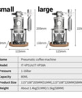 Pneumatic Air Pressure Coffee Machine With Manual Espresso Maker And Cold Brew Brewer Features Adjustable One To Sixteen Bar Hydraulic Gauge for small and large sizes.
