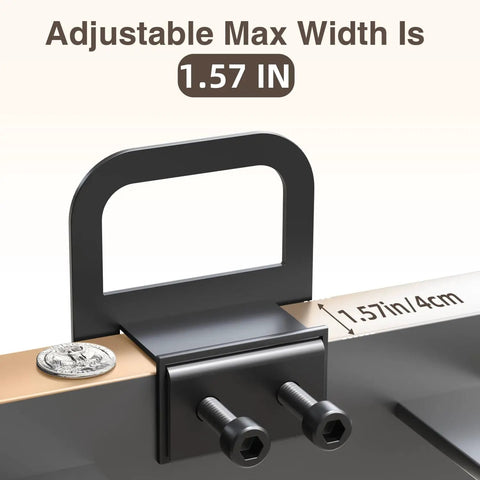 Close-up of adjustable holder measuring max width 1.57 in for Heavy Duty 6 Piece Metal Mattress Grippers for bed stability.