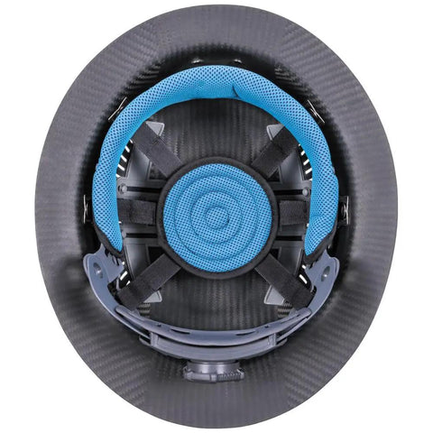 Interior view of Carbon Fiber Full Brim Hard Hat With Rechargeable Headlamp Vented ANSI Z89.1 Class C Type 1 Spartan K12 Series