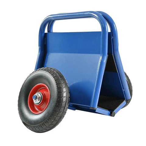 Heavy Duty Drywall Dolly With Rugged Steel Build And 10 Inch Solid Rubber Wheels To Haul Plywood Doors And Panels Jobsite Ready Beast Frame Handles 1000 Pounds No Sweat, side view showcasing sturdy design and wheel.