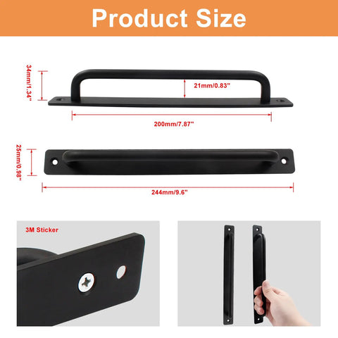 Bulletproof Barn Door Handle Pulls 9.6 Inch Matte Black Aluminum Alloy Sliding Door Hardware dimensions and details