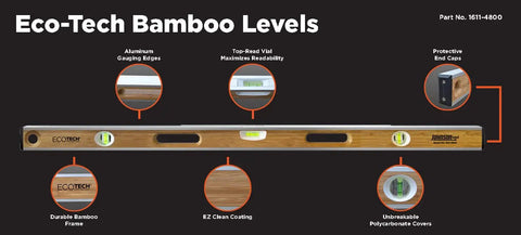 48 Inch Bamboo Level With Solid Core And Unbreakable Polycarbonate Vial Windows Featuring Aluminum Gauging Edges And A Top Block Vial For Dead On Sight Lines Built Heavy For Daily Crew Grind Handles Stubborn Layouts Fast In Matte Black