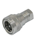 Front view of a silver metal 3/4 inch NPT ISO 7241-B hydraulic quick-disconnect coupling with knurled ring.