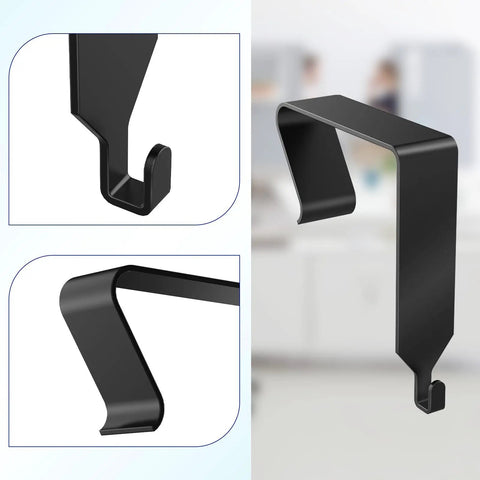 Over The Door Hooks For Office Cubicles 4 Pack Durable Metal Hangers Universal Panel Hanger close-up, sleek black finish, multiple angles