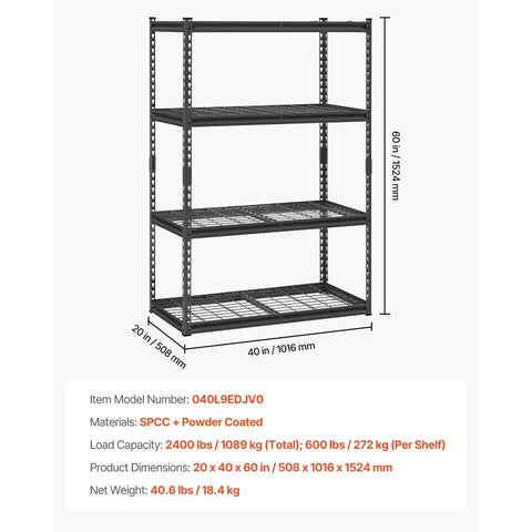 Beefy 4 Tier Heavy Duty Storage Shelving Unit For Garage Or Workshop 2400 Lbs Total Capacity Adjustable Metal Shelves Black